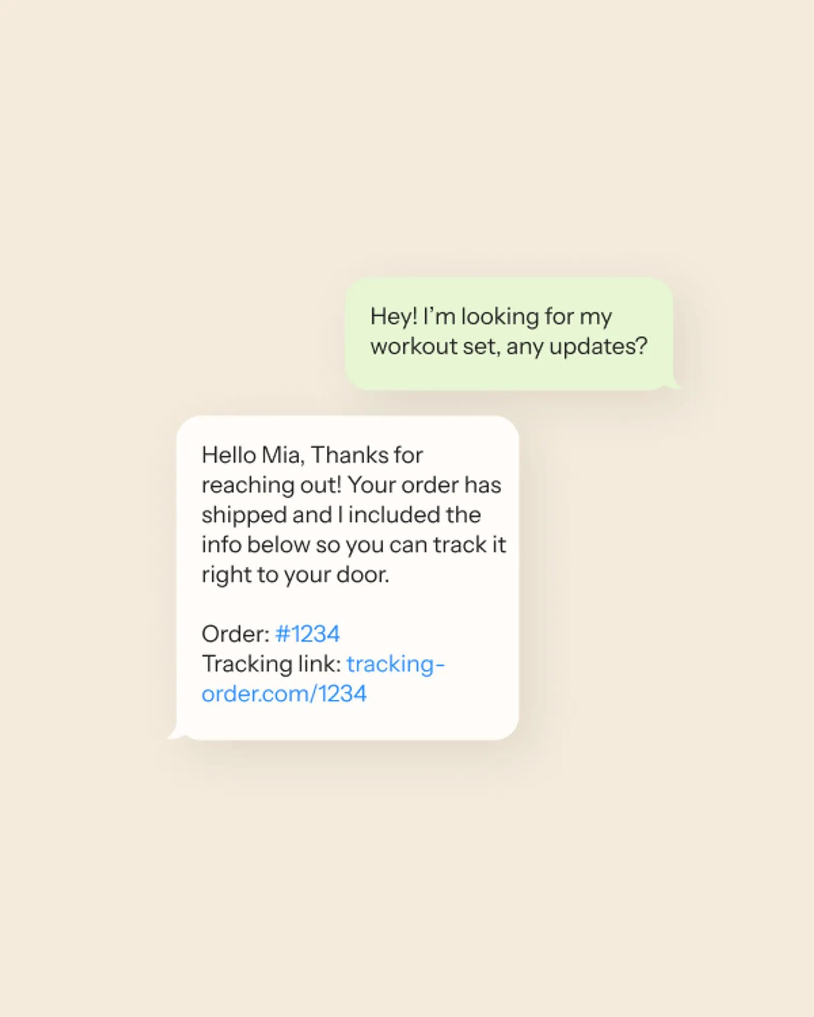 a WhatsApp conversation between a brand and a customer asking about their order delivery status