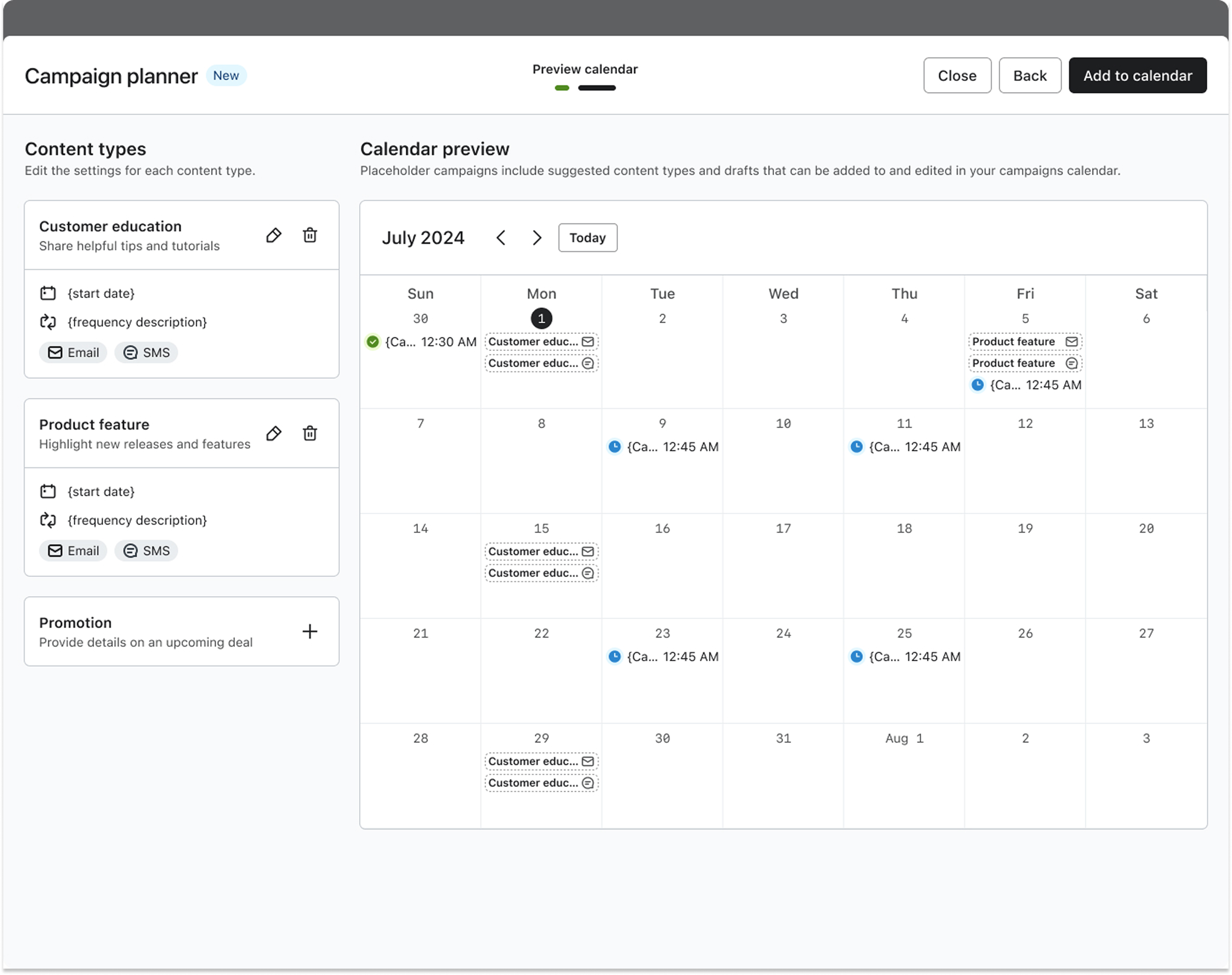 Campaign planner feature in the Klaviyo platform