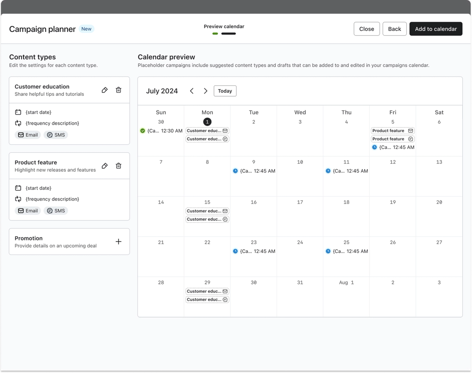 Campaign planner feature in the Klaviyo platform