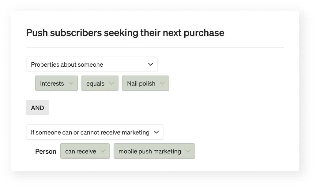 A segment of push subscribers who have indicated that they are also interested in SWAK's nail polish.