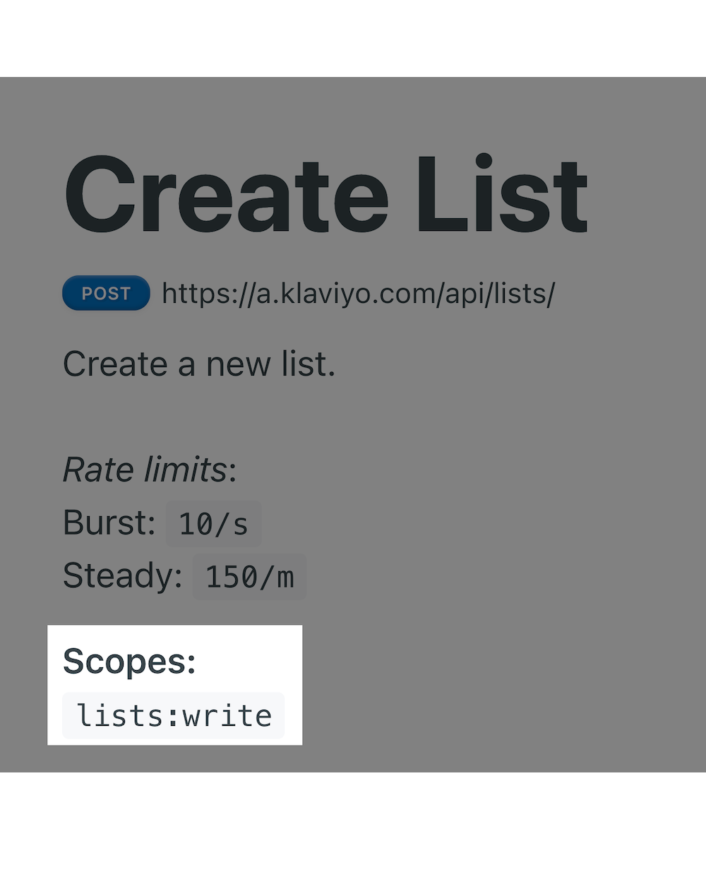 Create List doc showing scopes