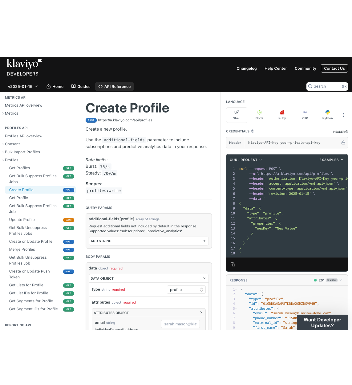 Create profile reference doc