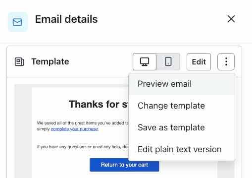 Under template, click dropdown menu and select Preview email.