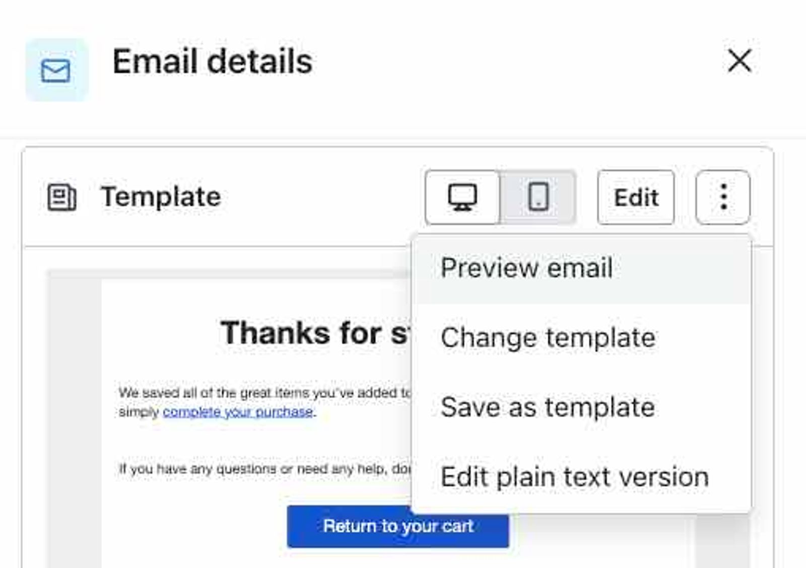 Under template, click dropdown menu and select Preview email.