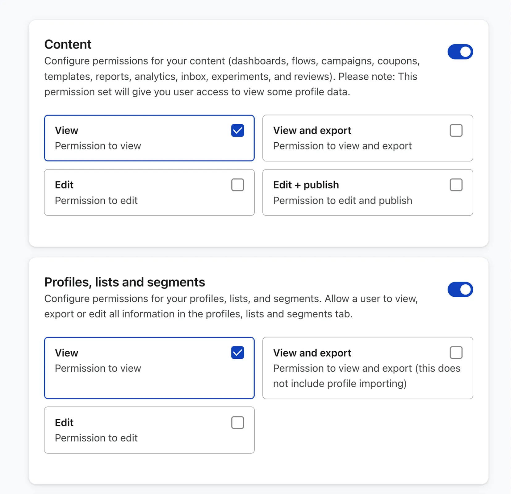 Custom user role permission sets