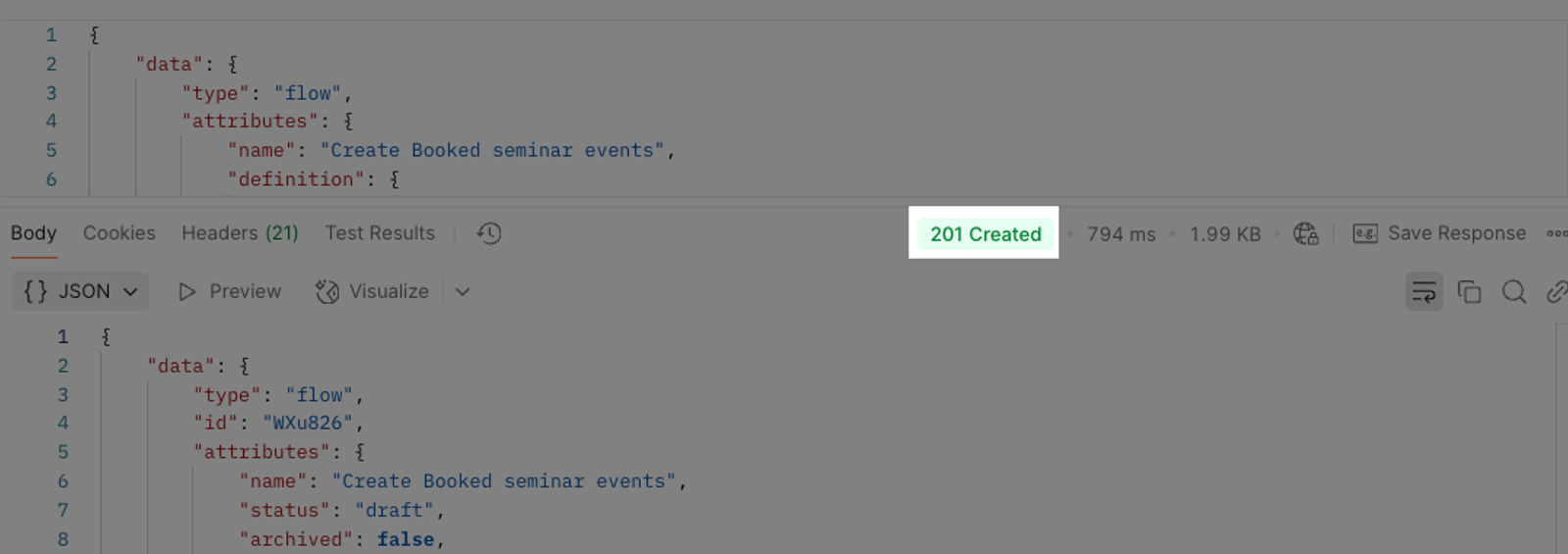 201 status code in Postman