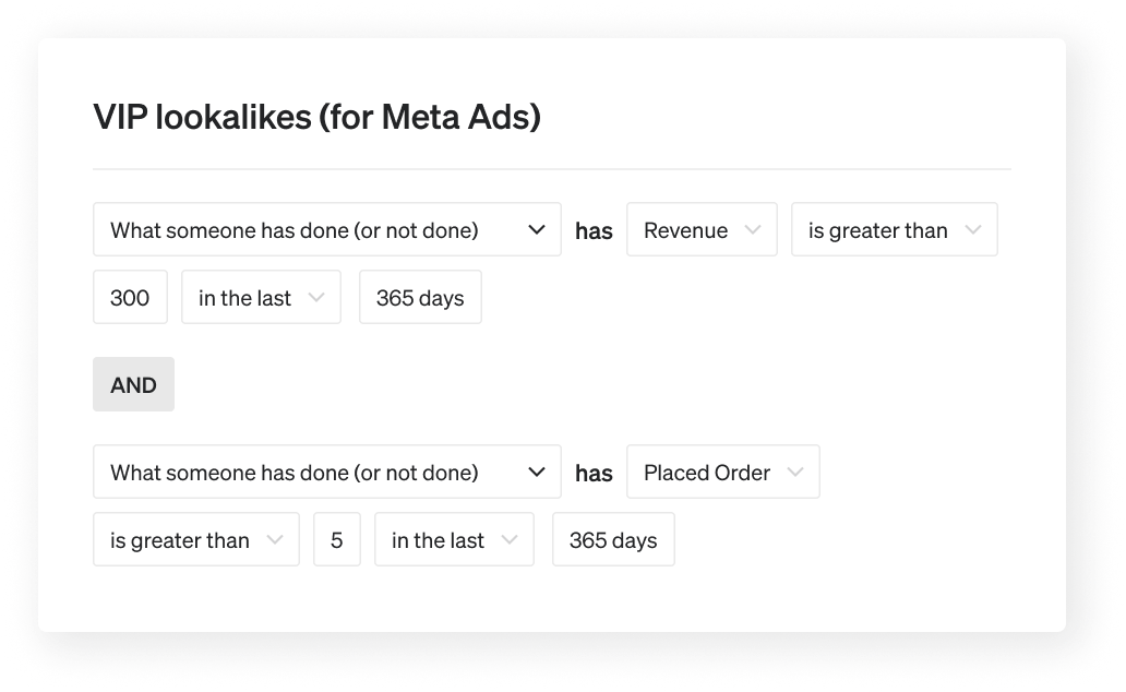 VIP audience to be synced to Meta to create a lookalike audience