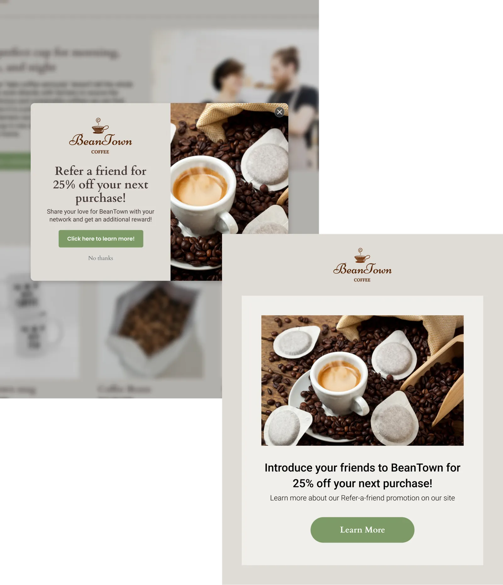 A paired form and campaign highlighting a refer-a-friend promotion.
