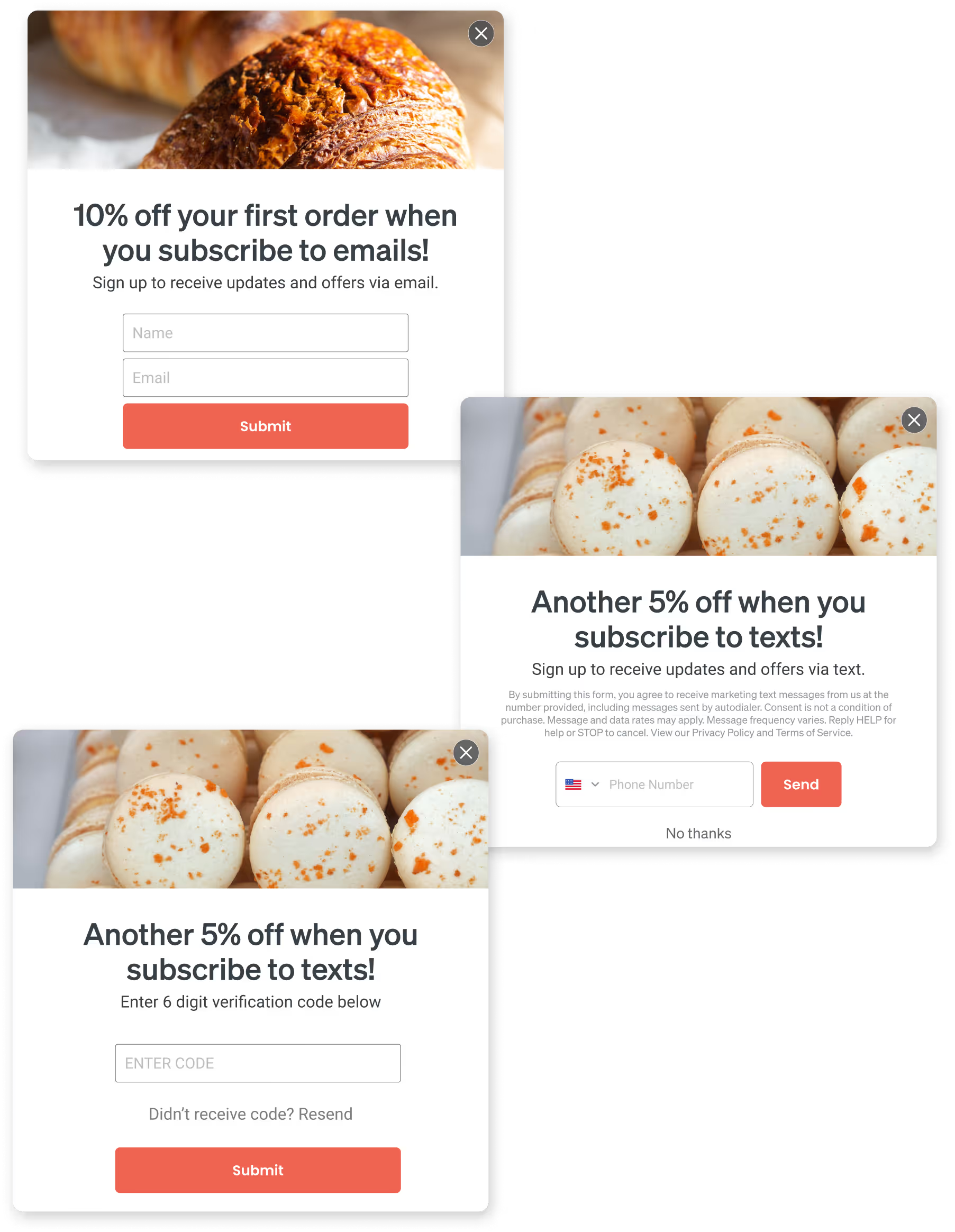 Klaviyo multi-step form displaying separate consent fields for email and text messaging