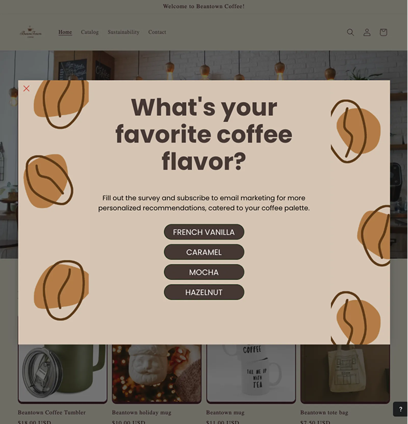 Product preferences sign-up form