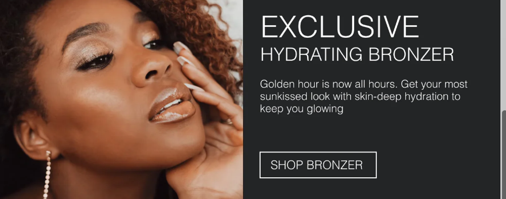 Example CTA with SWAK Cosmetics that says: "Shop Bronzer."