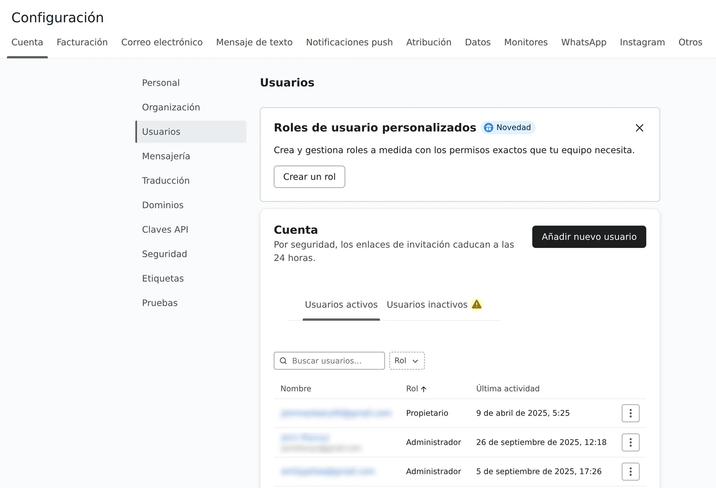 List of current users in a Klaviyo account.