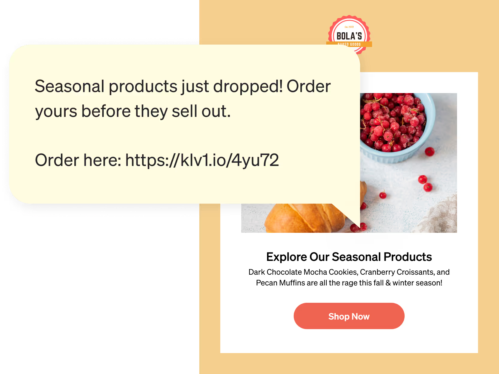 Image of an SMS message overlayed on top of an email message