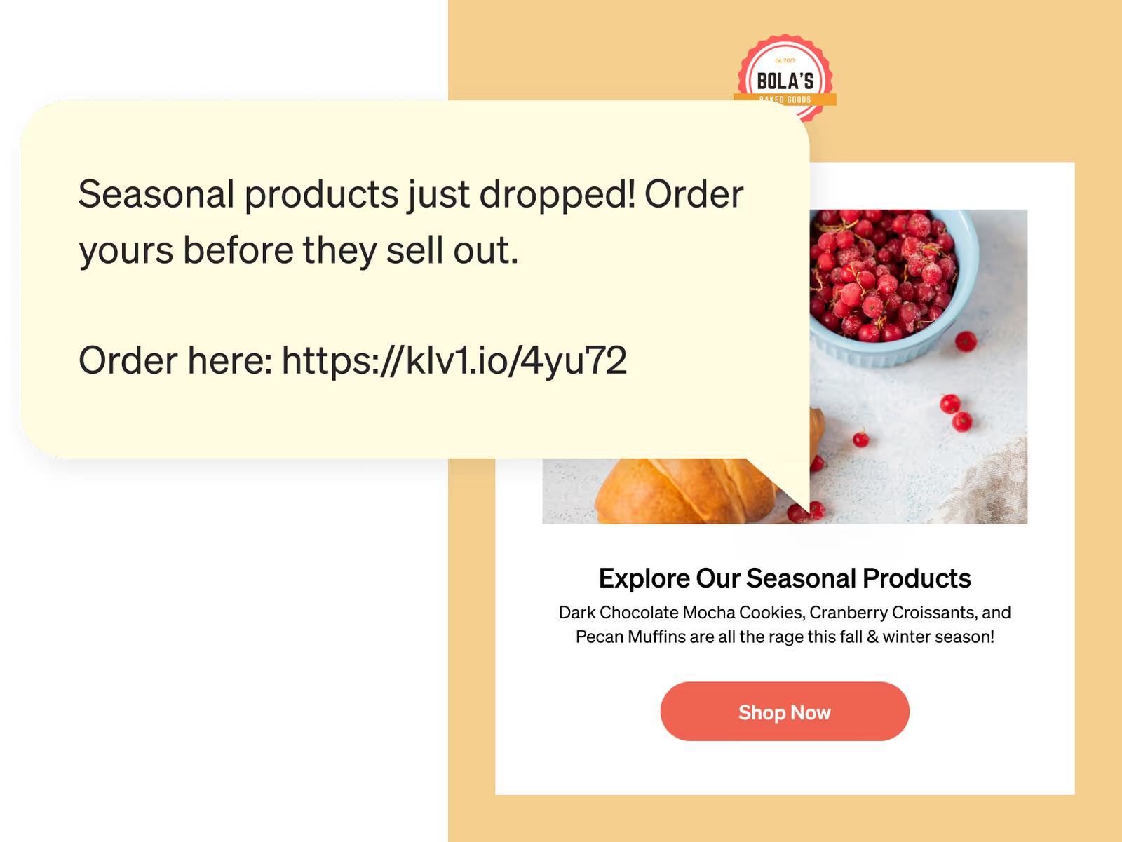 Image of an SMS message overlayed on top of an email message