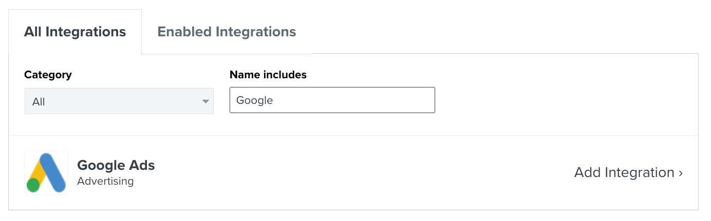 Google Ads appearing in Klaviyo in the Integrations page under All Integrations.