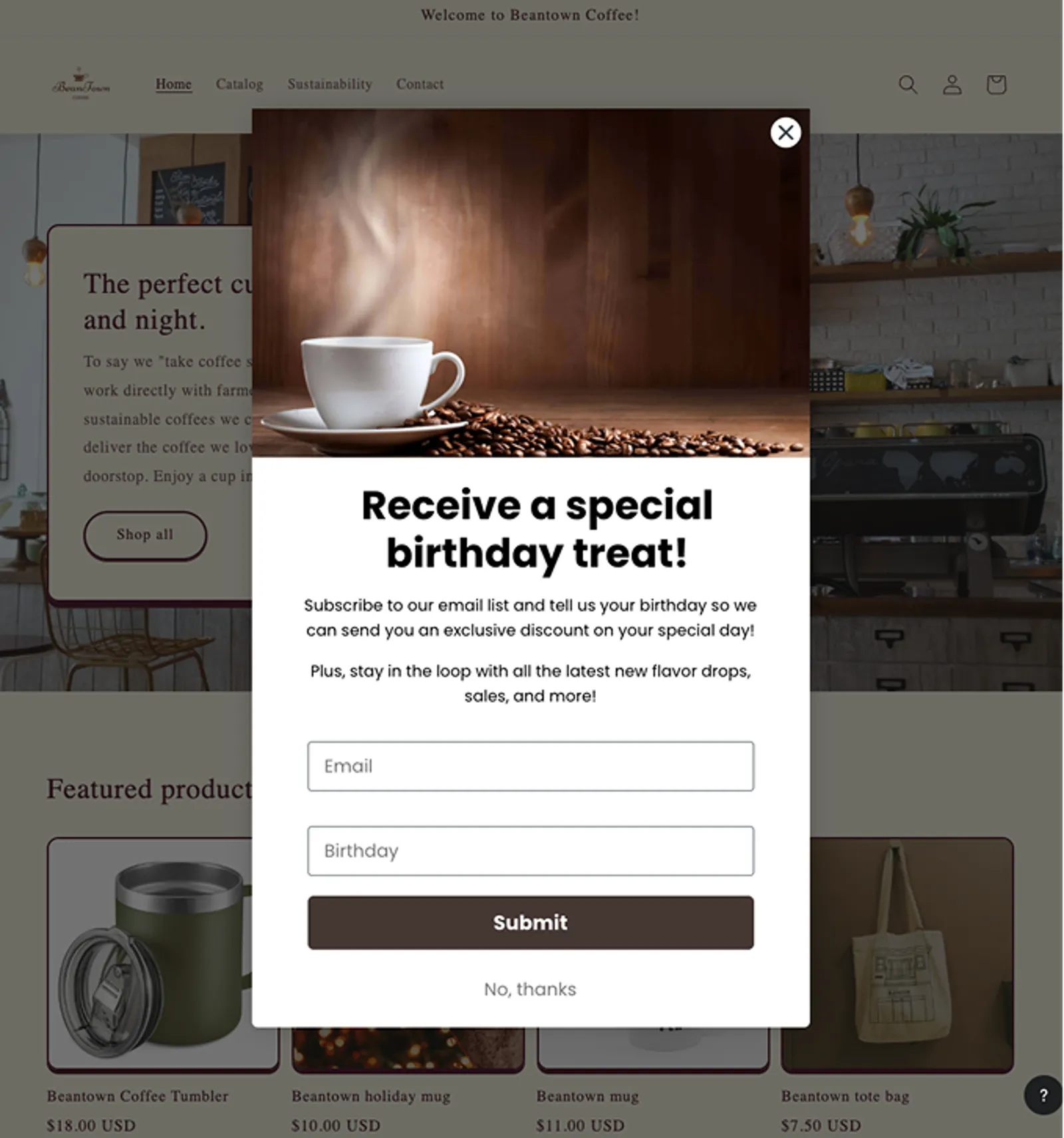 Birthday gift sign-up form