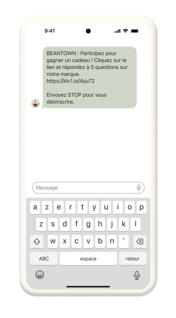 SMS invitant les abonnés à se rendre sur une page d'accueil pour jouer à un jeu. 