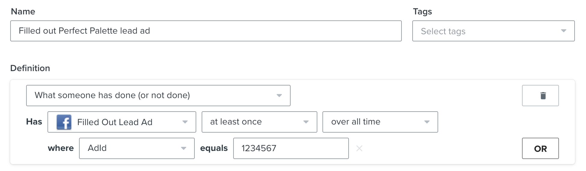 Segment that will include those who have filled out a lead ad in the past..