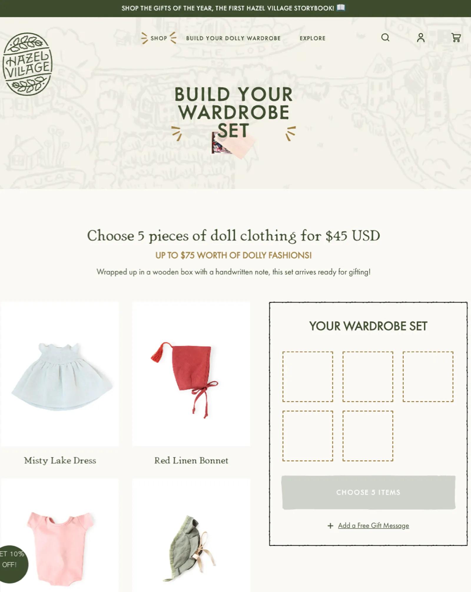 An example product page for Hazel Village.