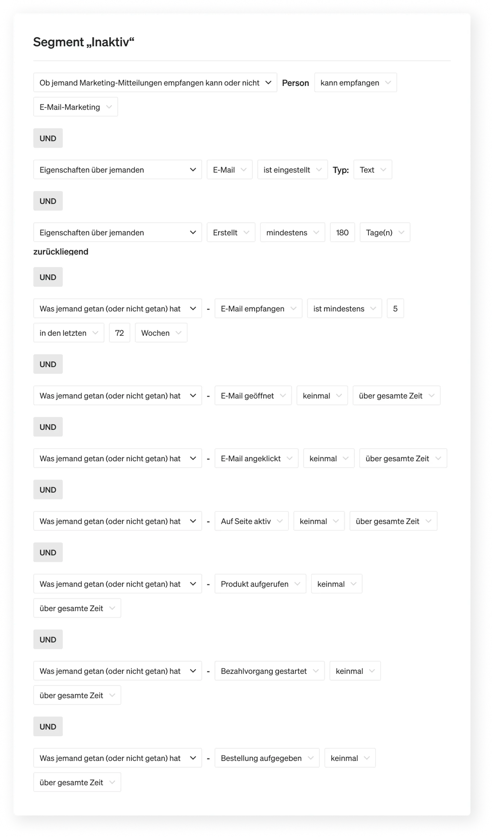 Screenshot eines inaktiven Segments