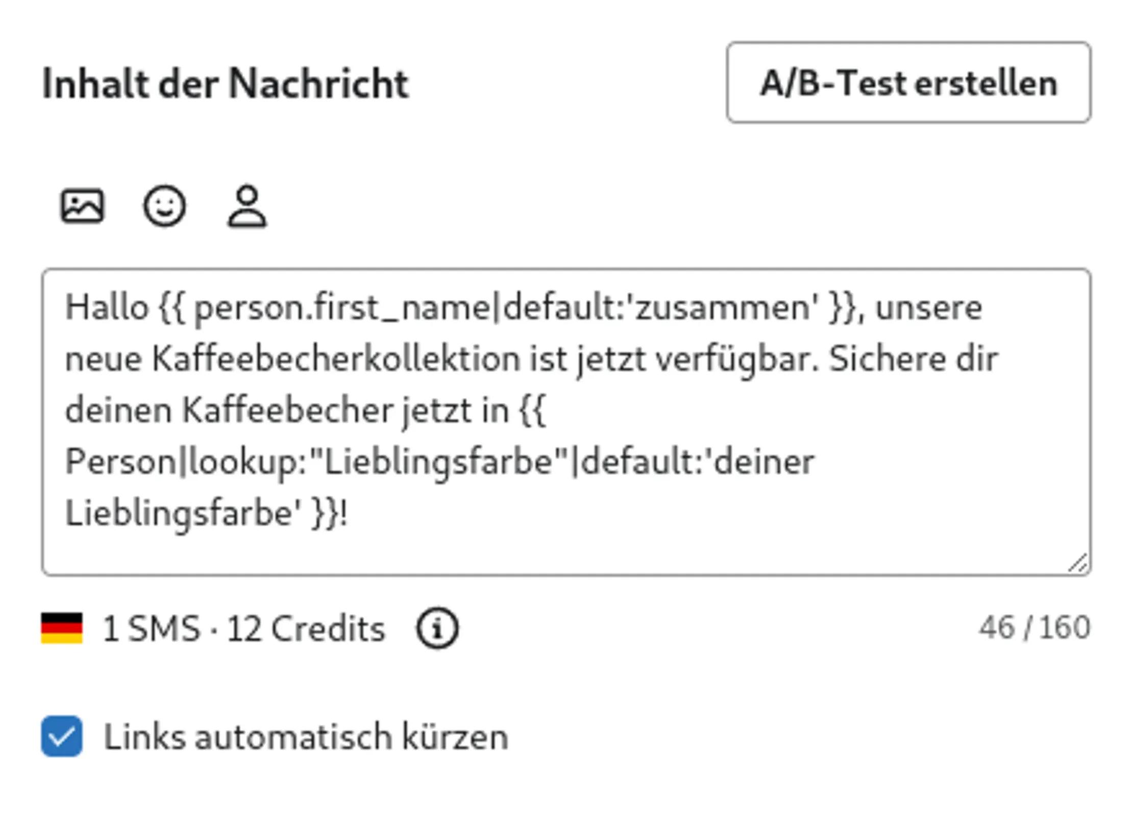 Beantown-Textnachricht, die den Vornamen und die Lieblingsfarbe der Person enthält.
