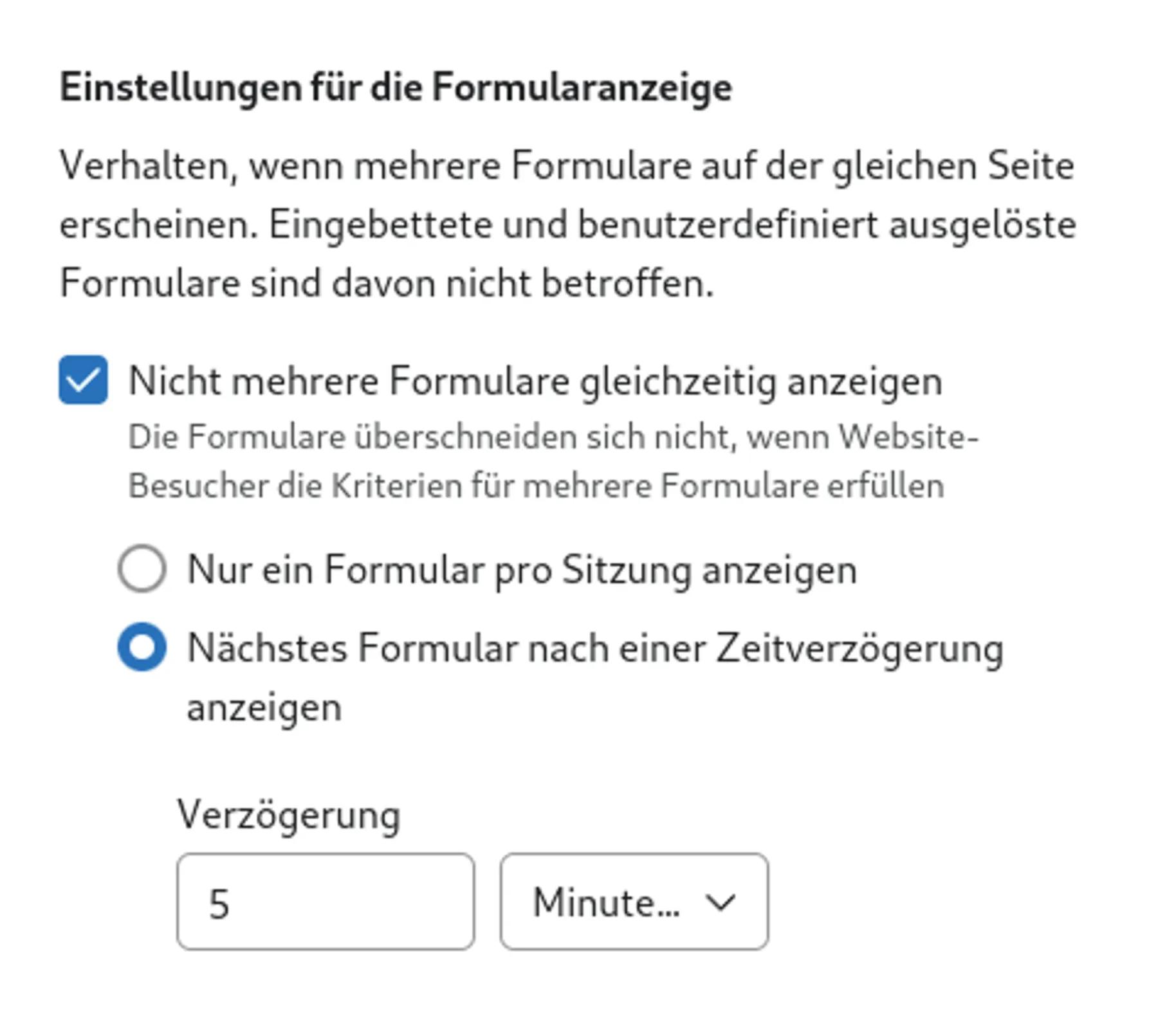 Modal für die Formulareinstellungen, in dem die Kollisionsvermeidung aktiviert ist.