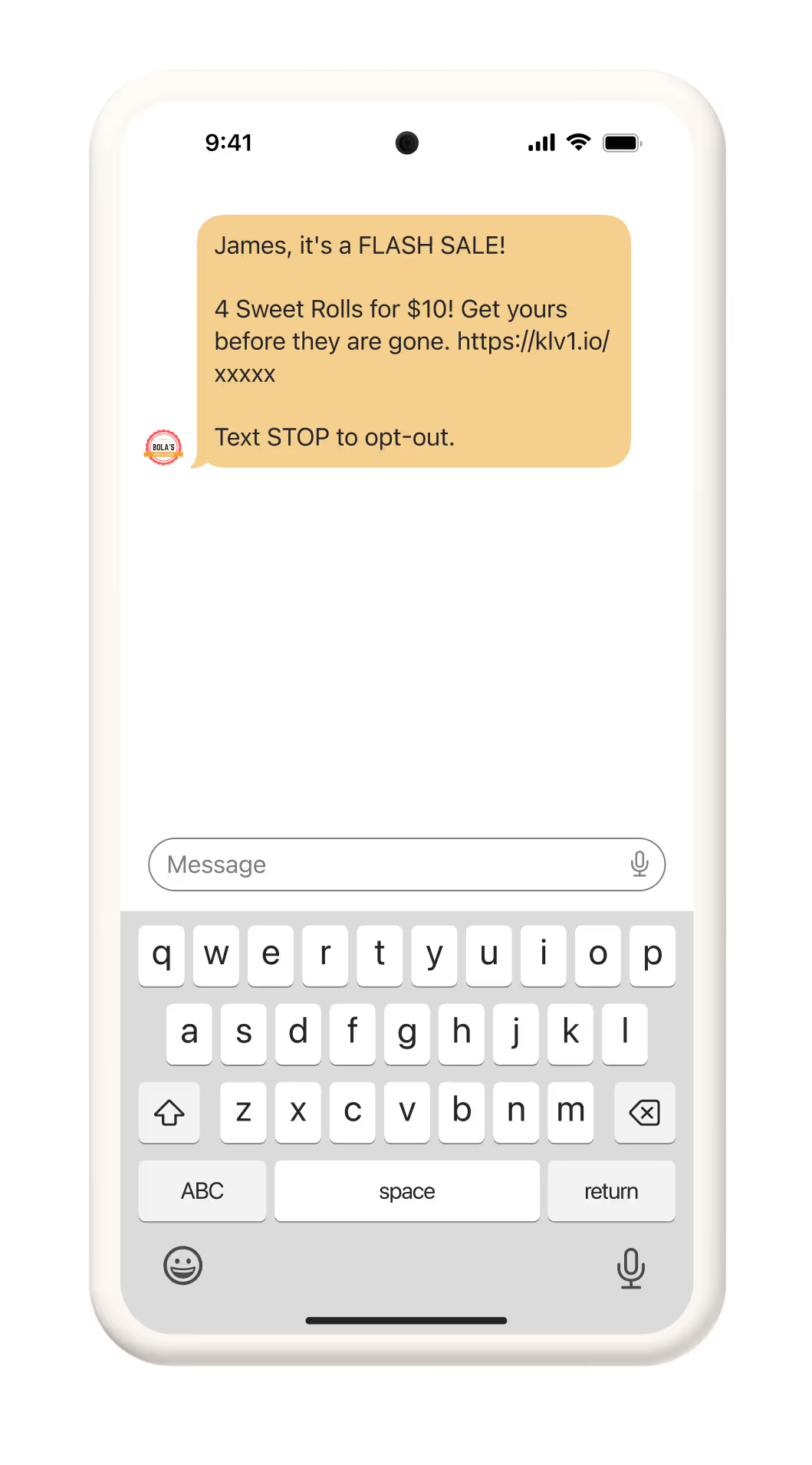 Image of a flash sale SMS message