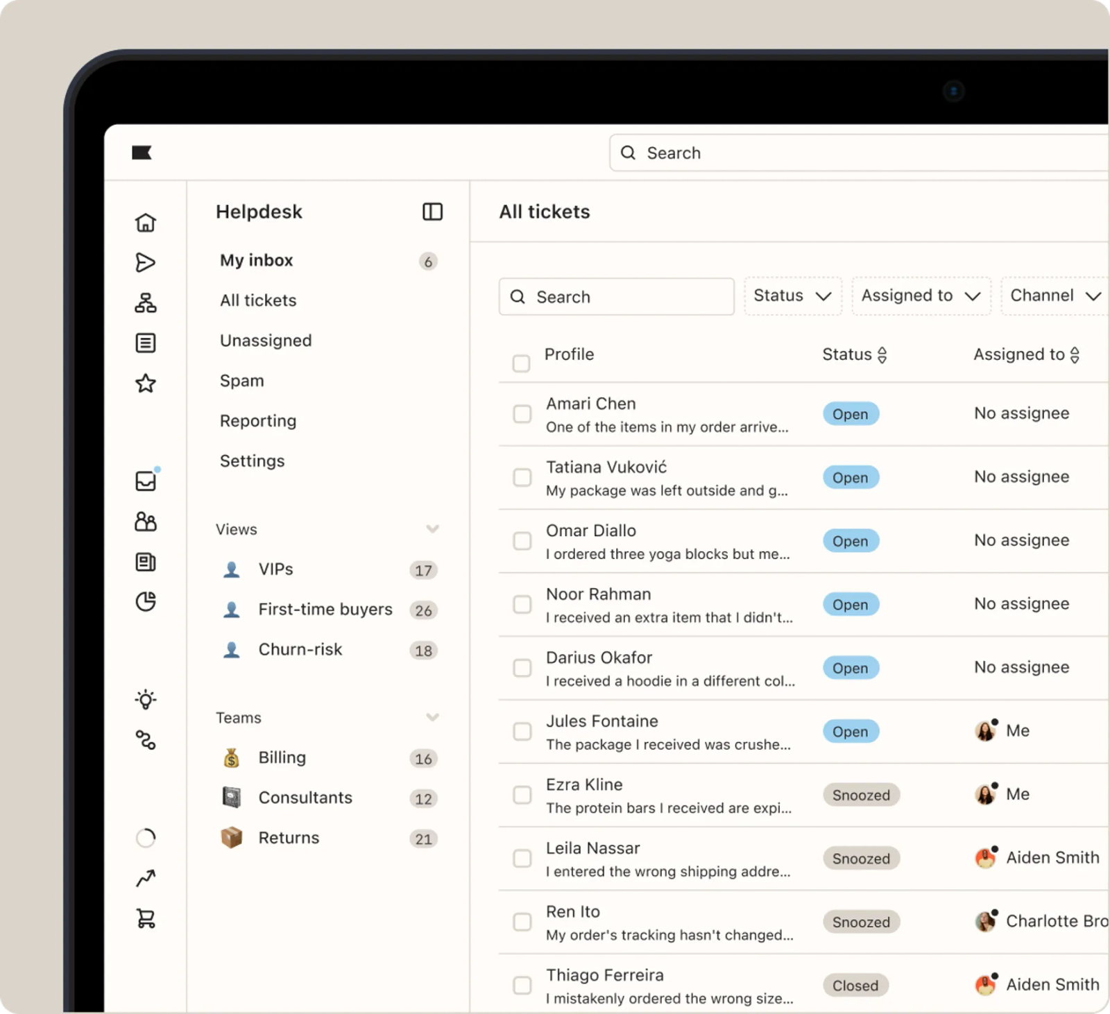 VIP, First-time buyers, and Churn-risk views in Helpdesk