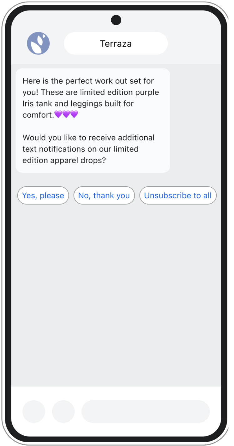 Plain text RCS with 3 suggested replies.