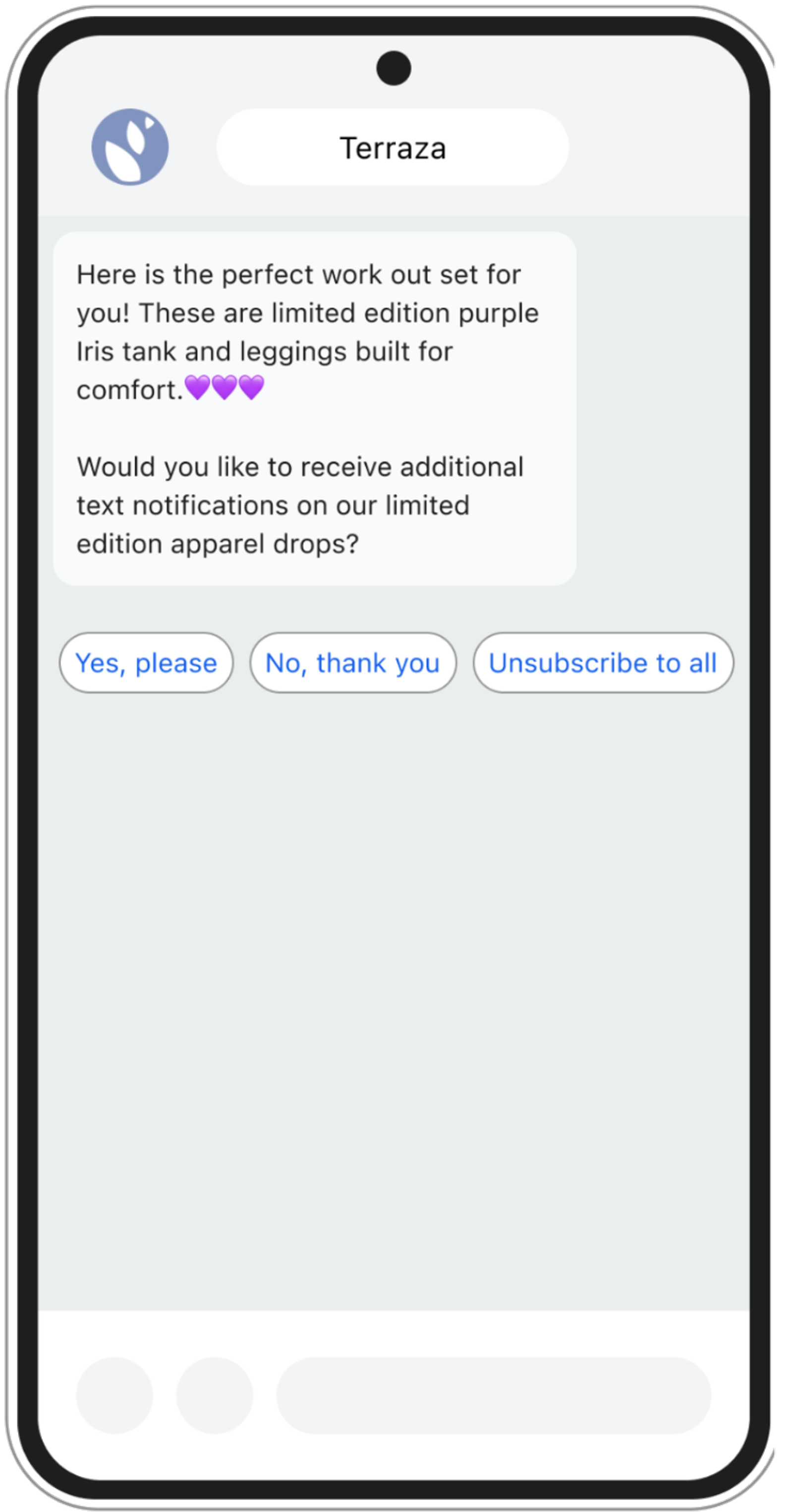 Plain text RCS with 3 suggested replies.