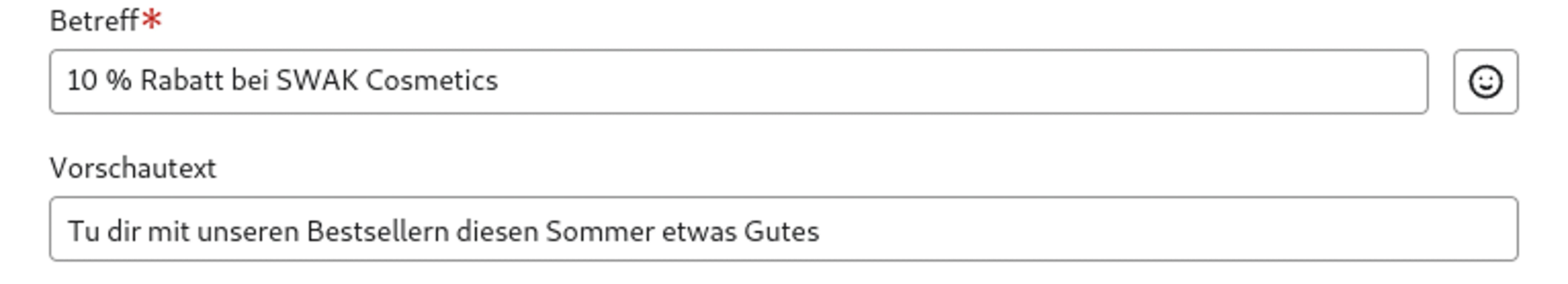 Beispiel für die Verwendung eines Lippenstift-Emojis in der Betreffzeile von SWAK cosmetics.