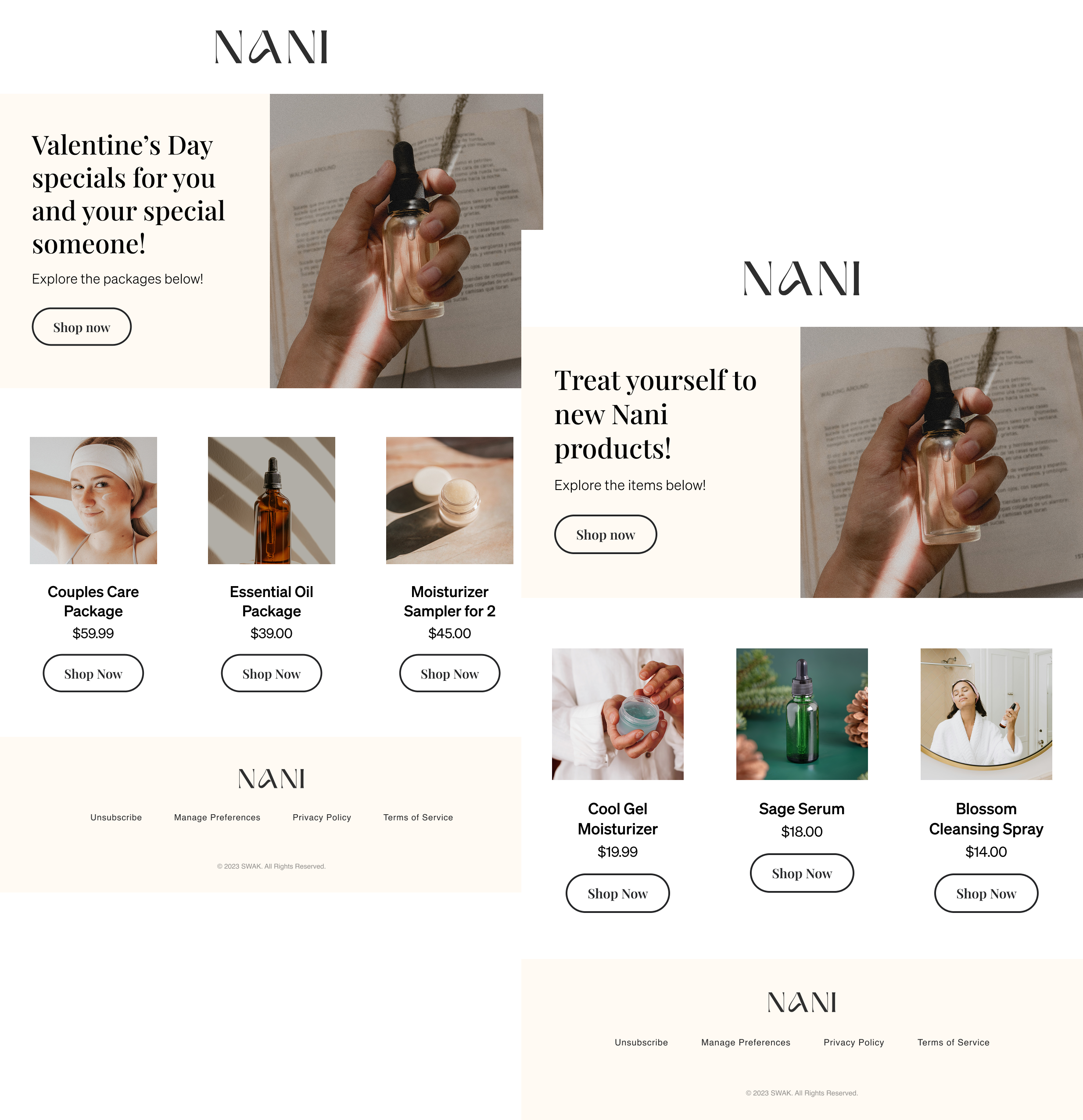 Two emails showing show/hide blocks within the same email
