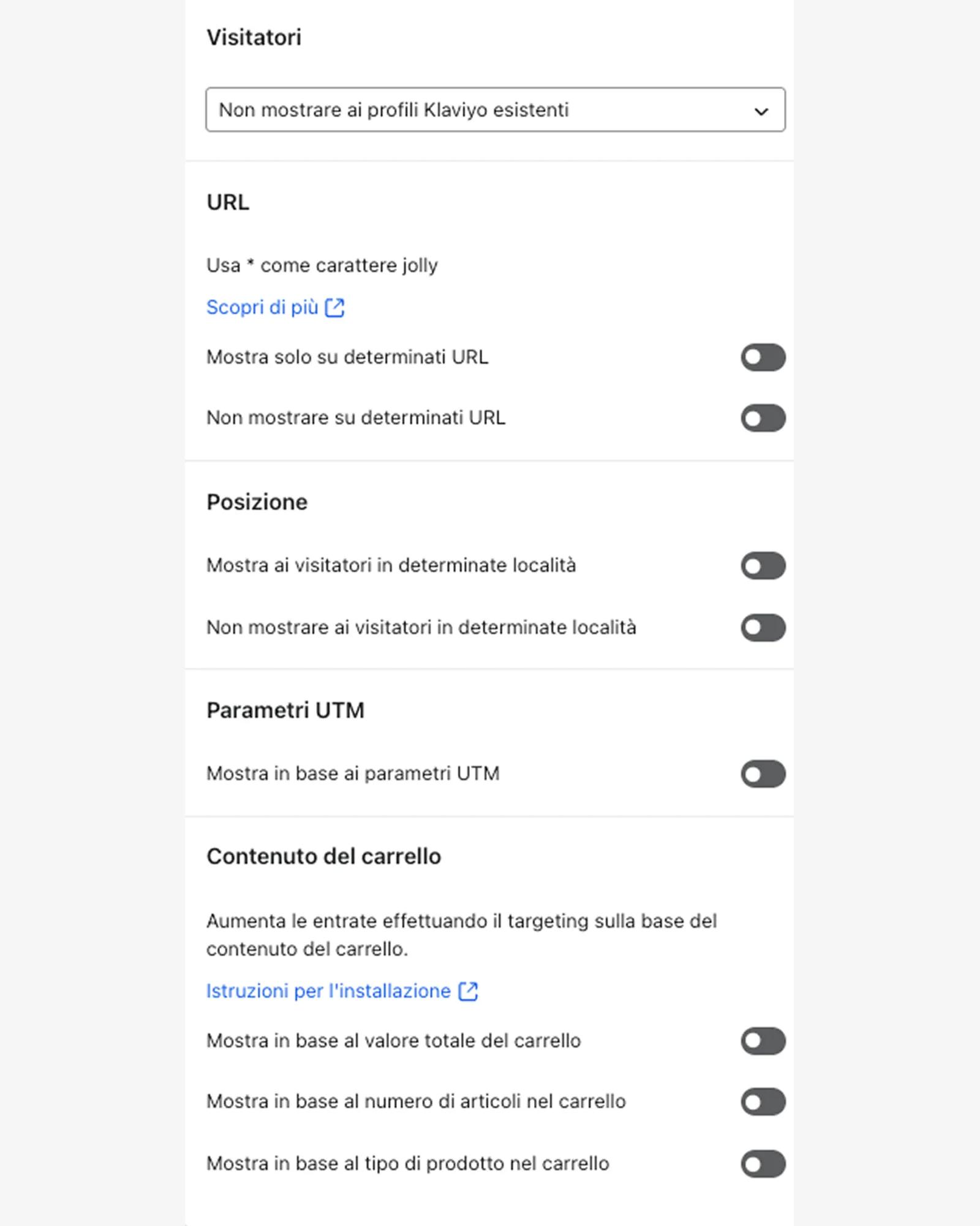 La scheda Targeting all'interno dell'editor dei moduli.