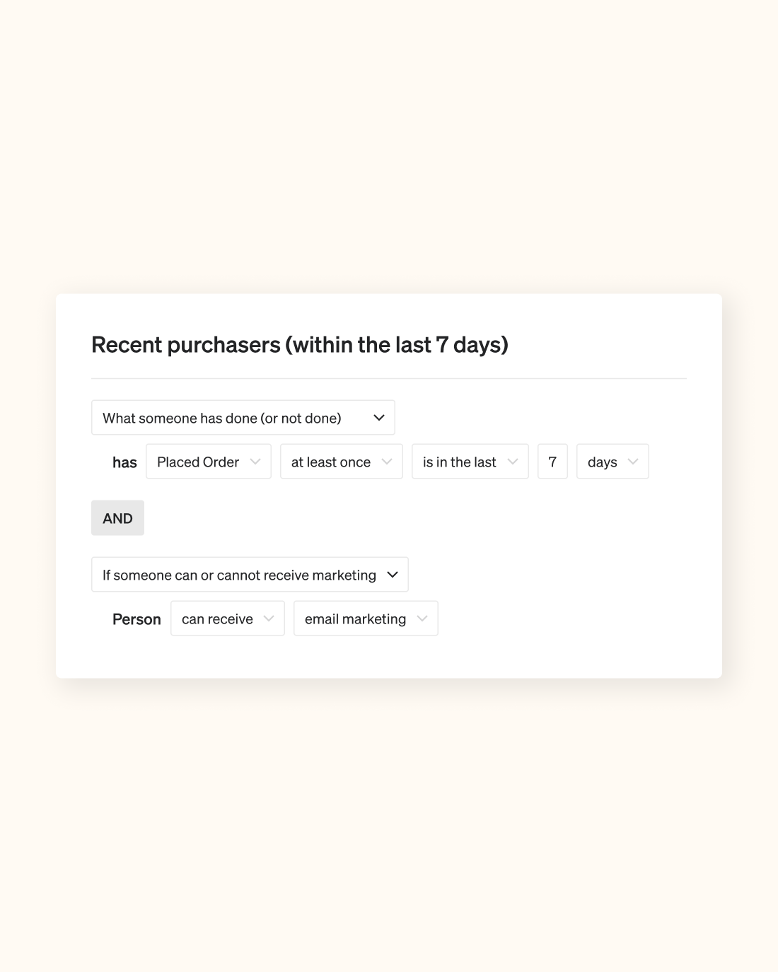 A segment of those who have placed an order within the last 7 days and who are consented to email marketing. 