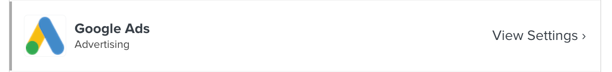 Google Ads integration in Klaviyo, with View Settings on the far right.