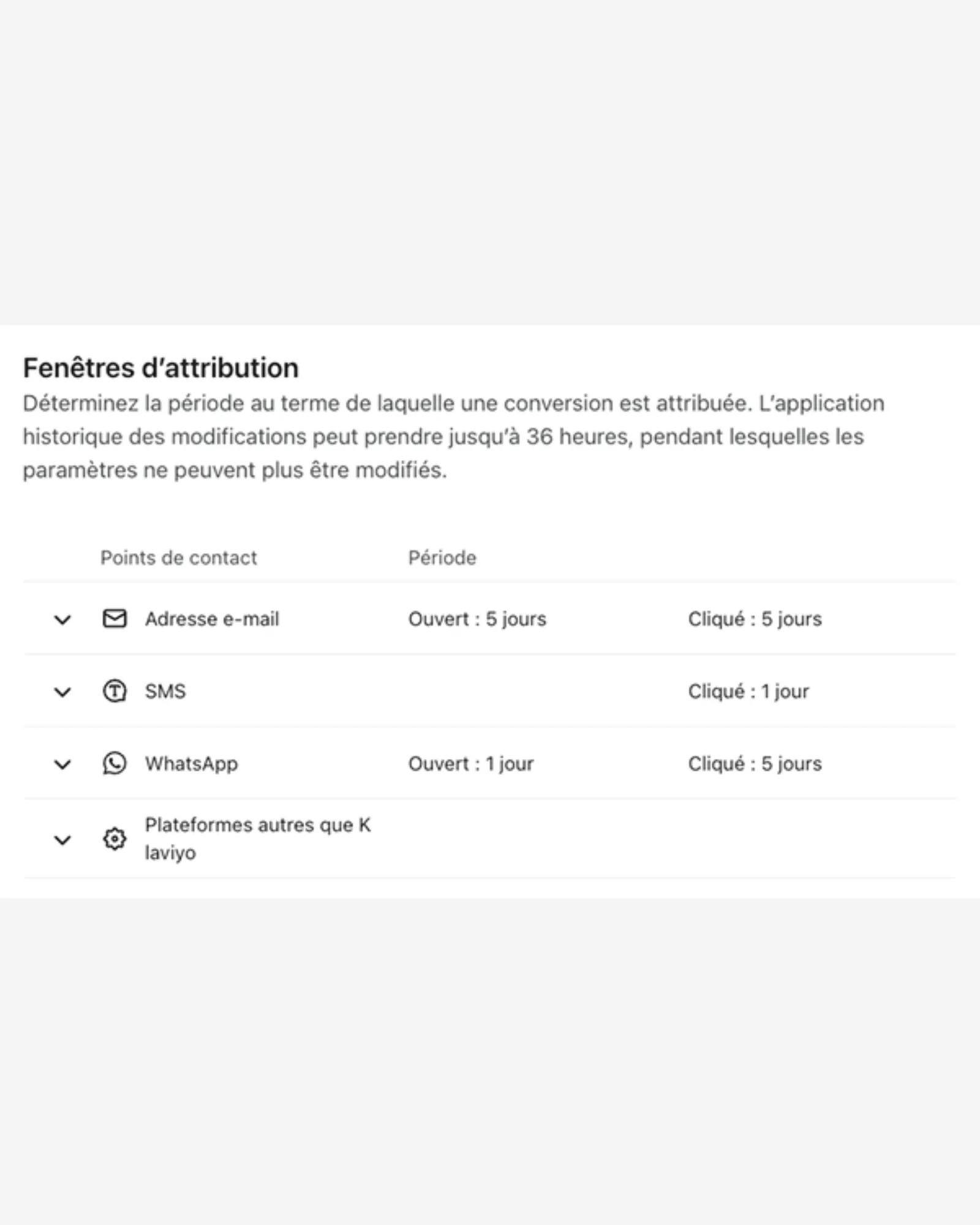 Exemple des paramètres d’attribution de votre compte 