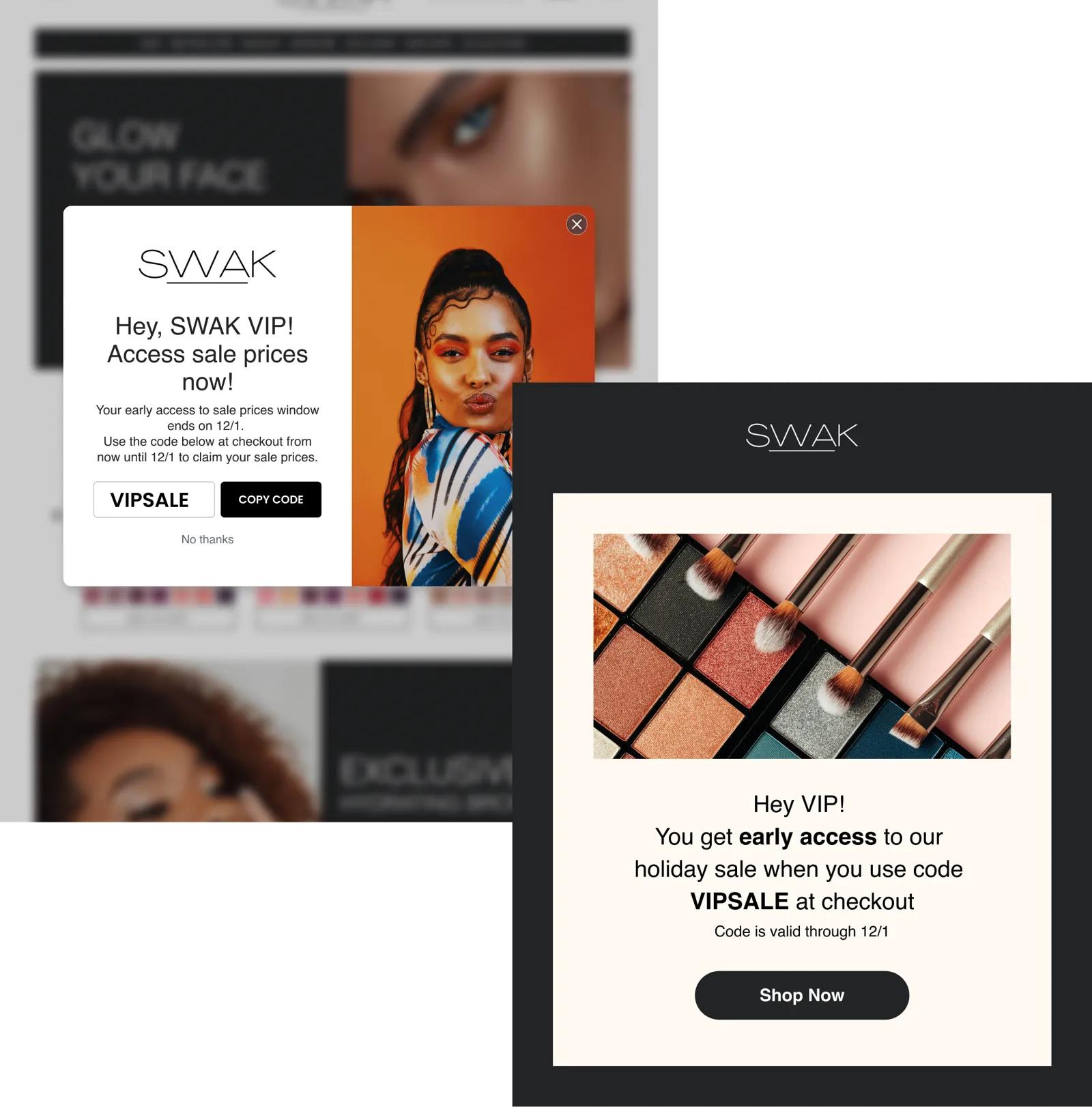 A paired form and campaign showing early access to a sale.