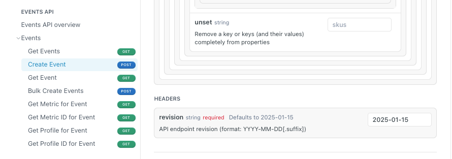 Revision header shown in Create Event documentation