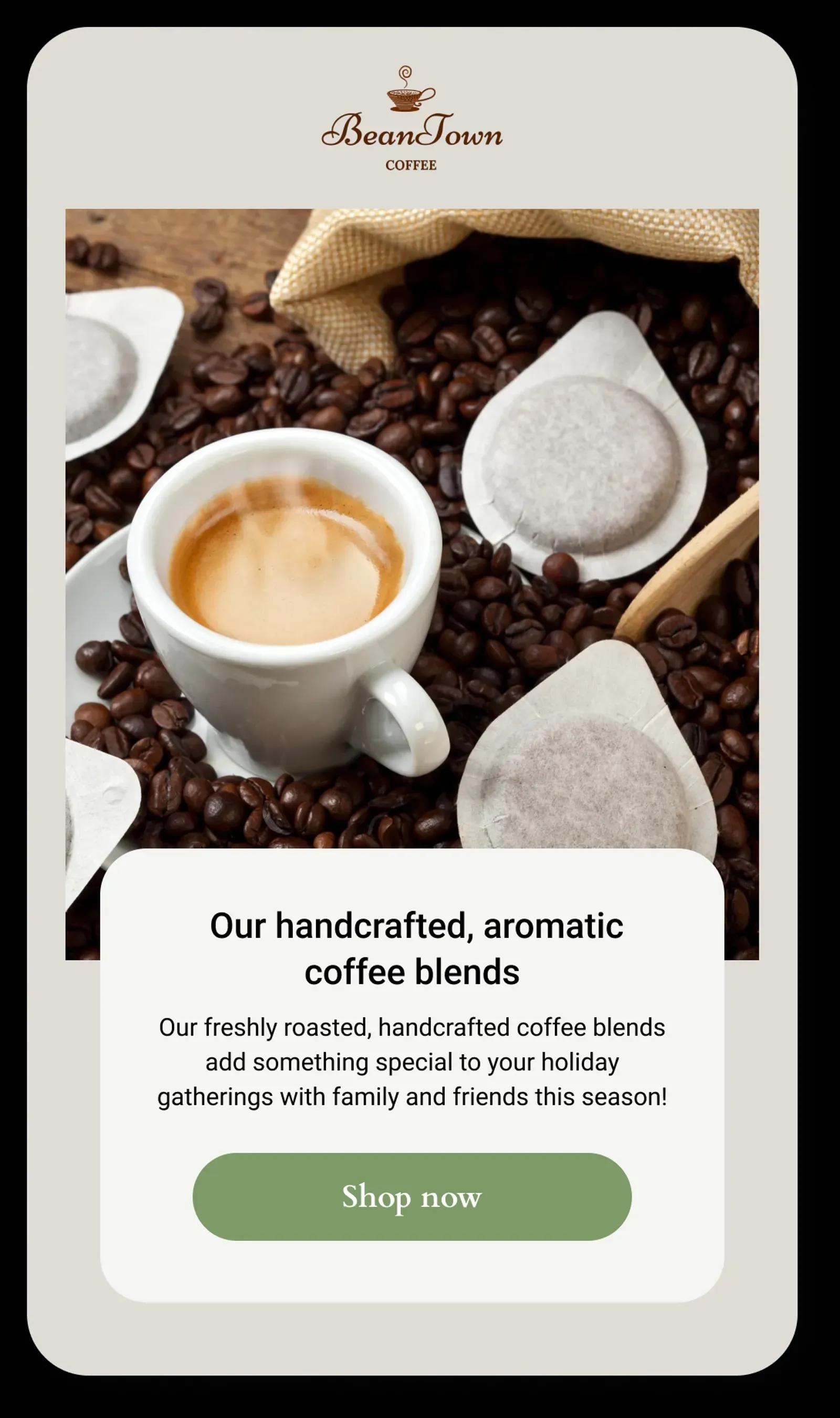 Beantown Coffee's well-designed mobile email