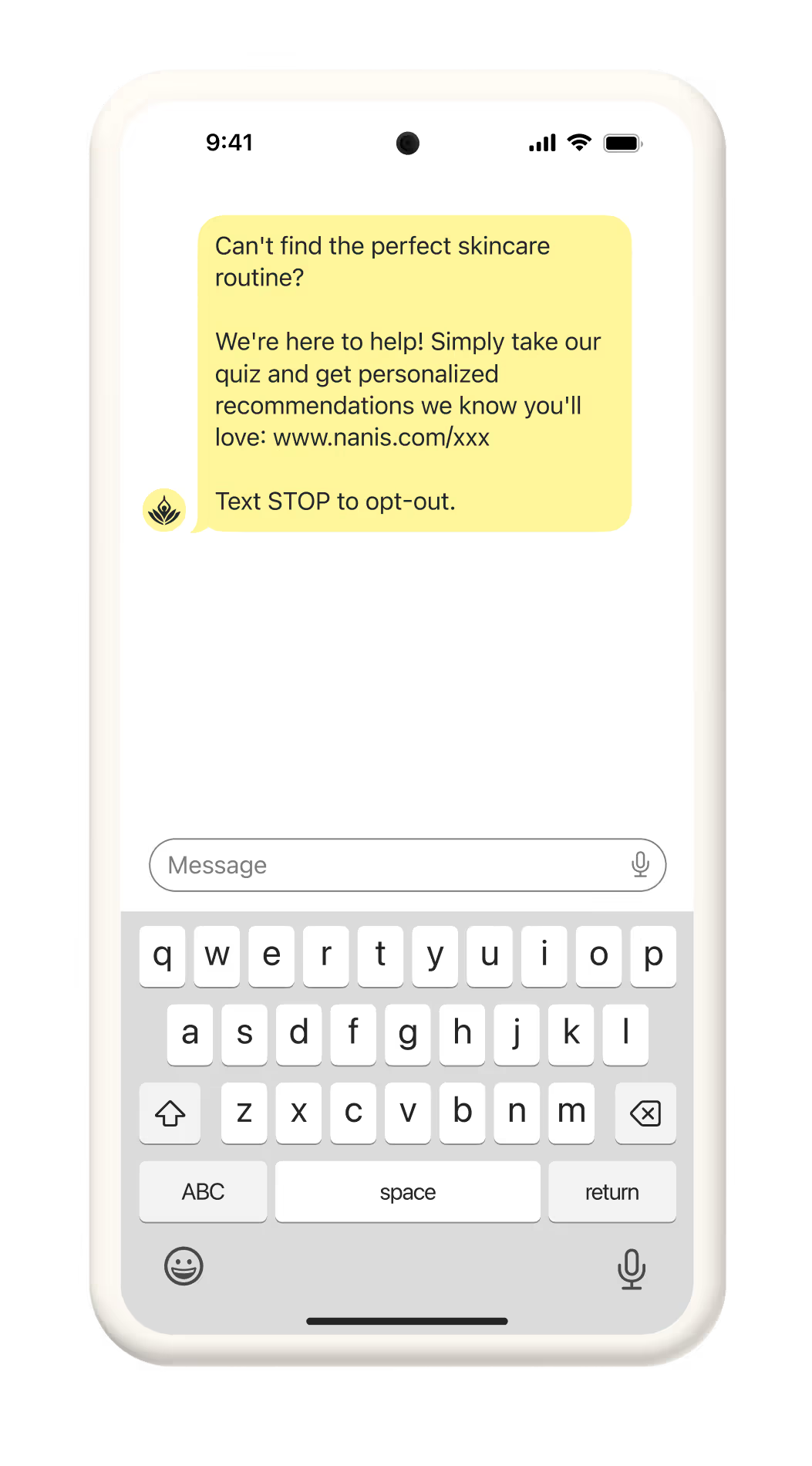 Image of an interactive quiz SMS message