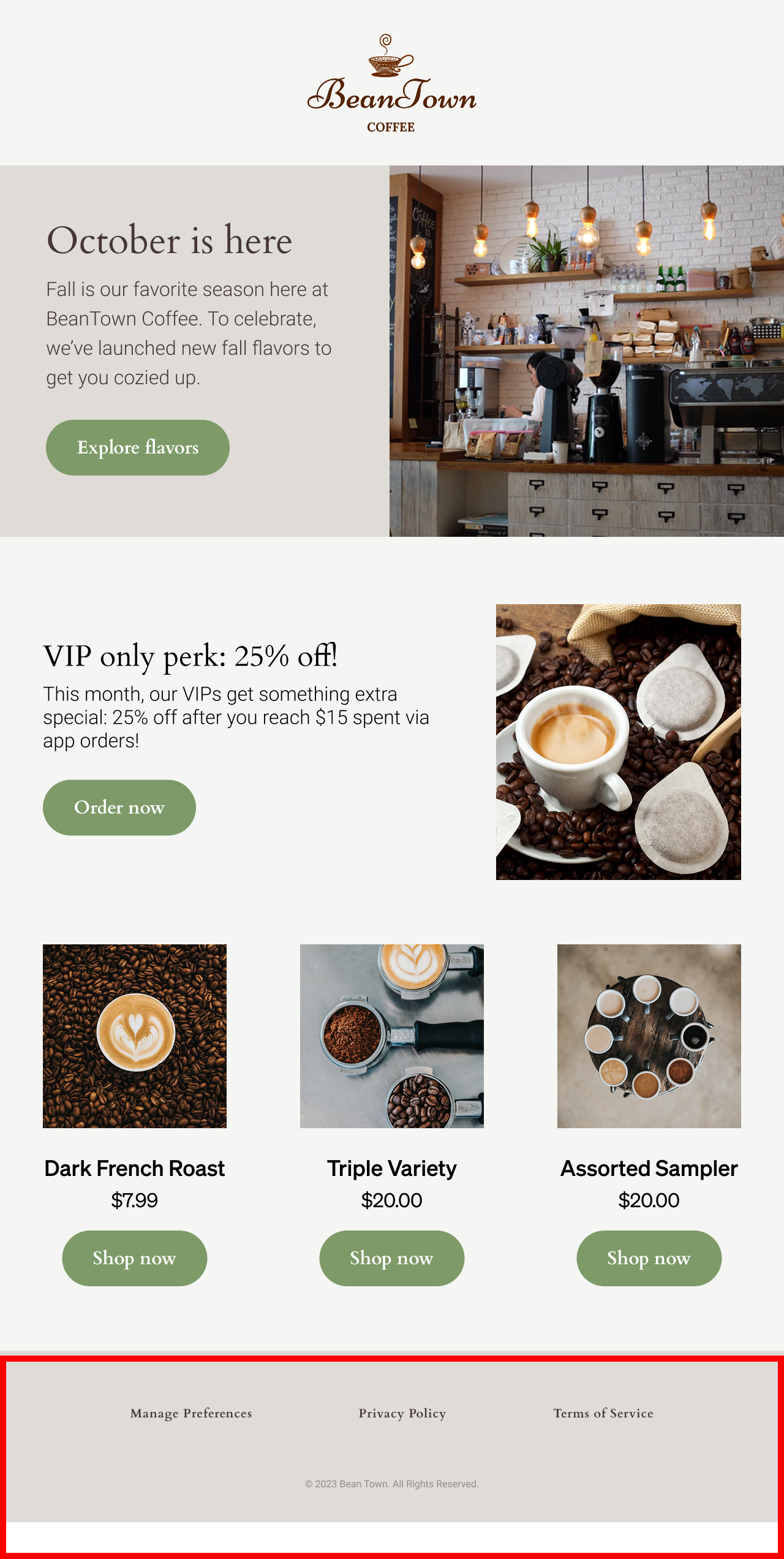 Email example with clear footer