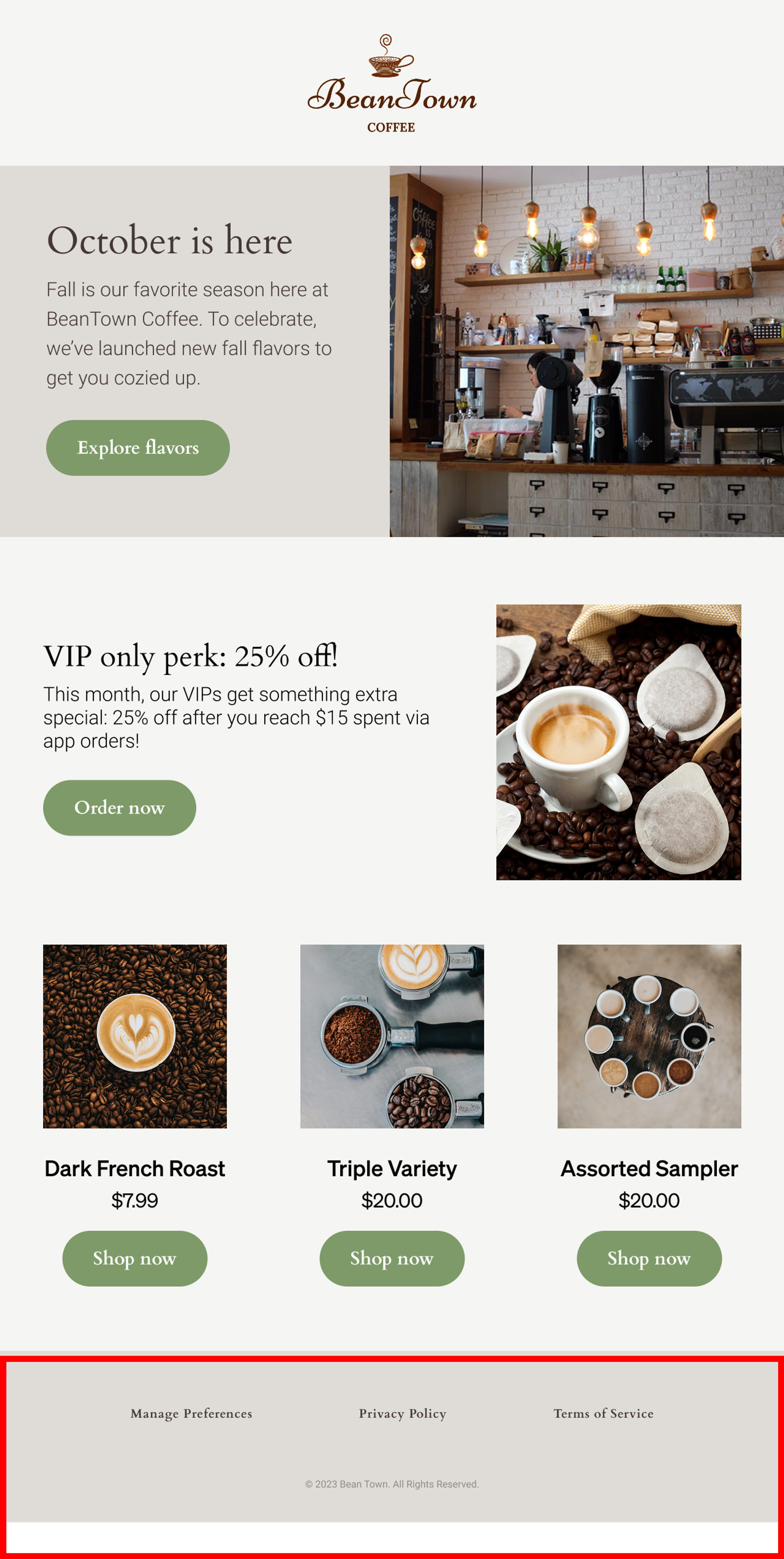 Email example with clear footer