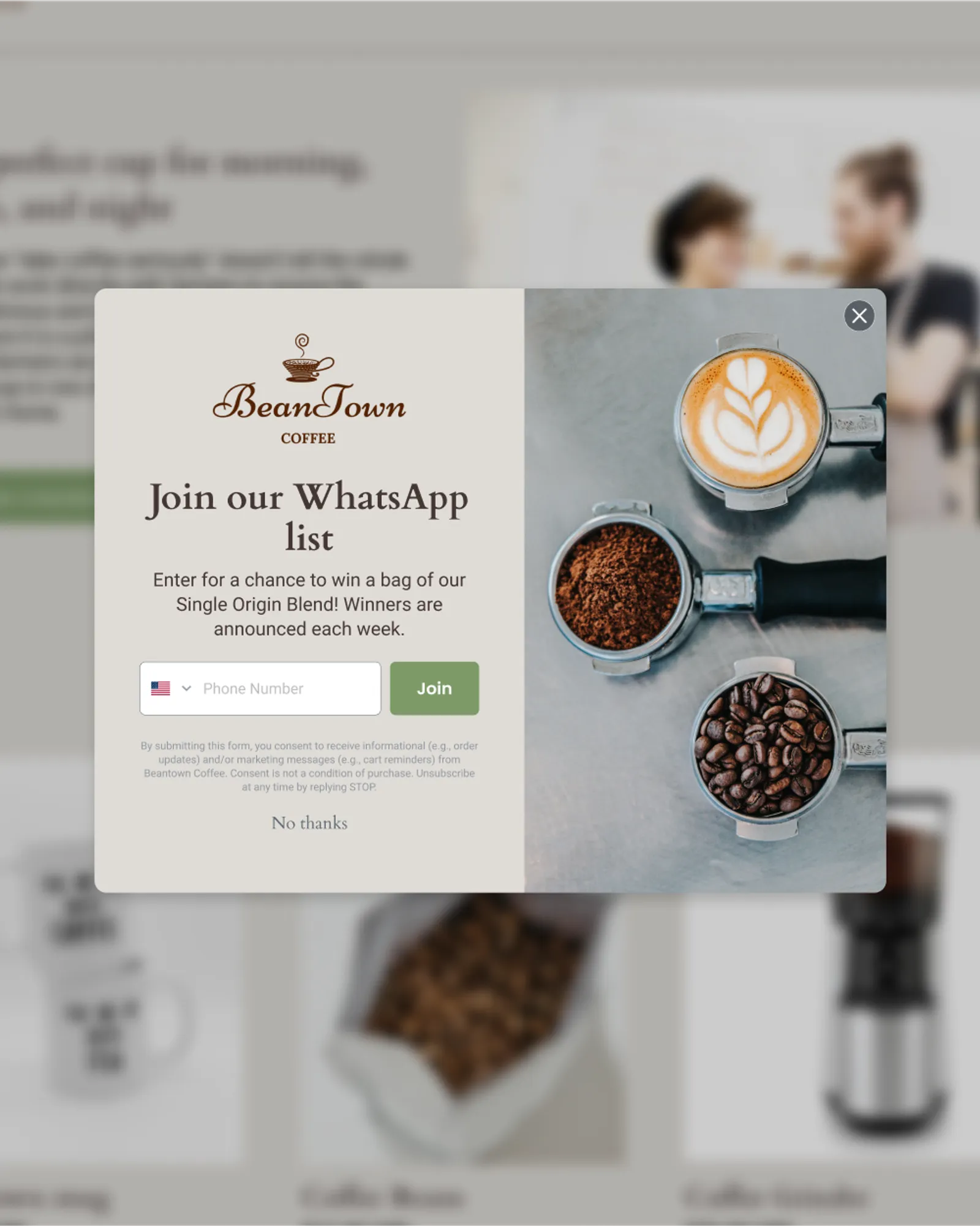 A WhatsApp sign-up form