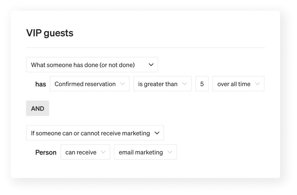 VIP guest segment built in the segment builder
