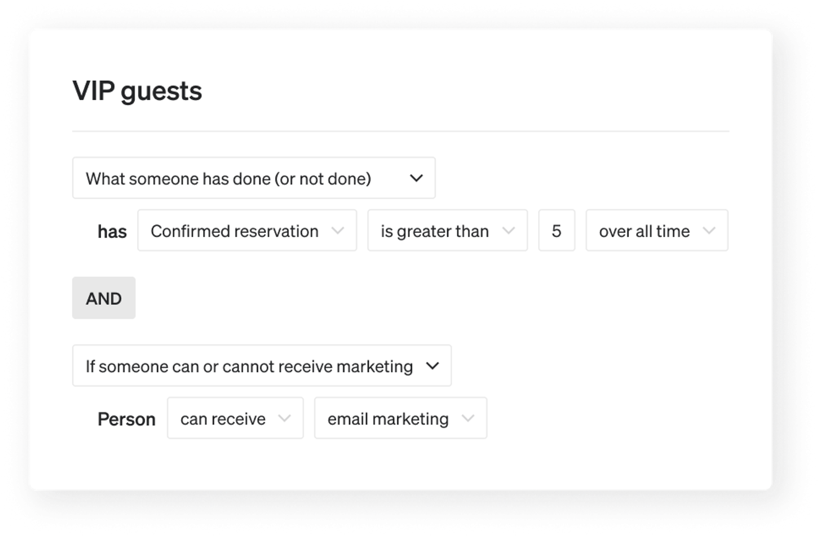 VIP guest segment built in the segment builder