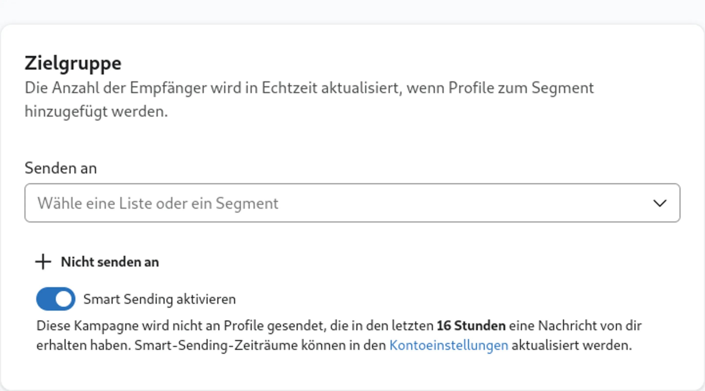 Das Bild zeigt, dass das intelligente Senden für Ihre Kampagne aktiviert ist.