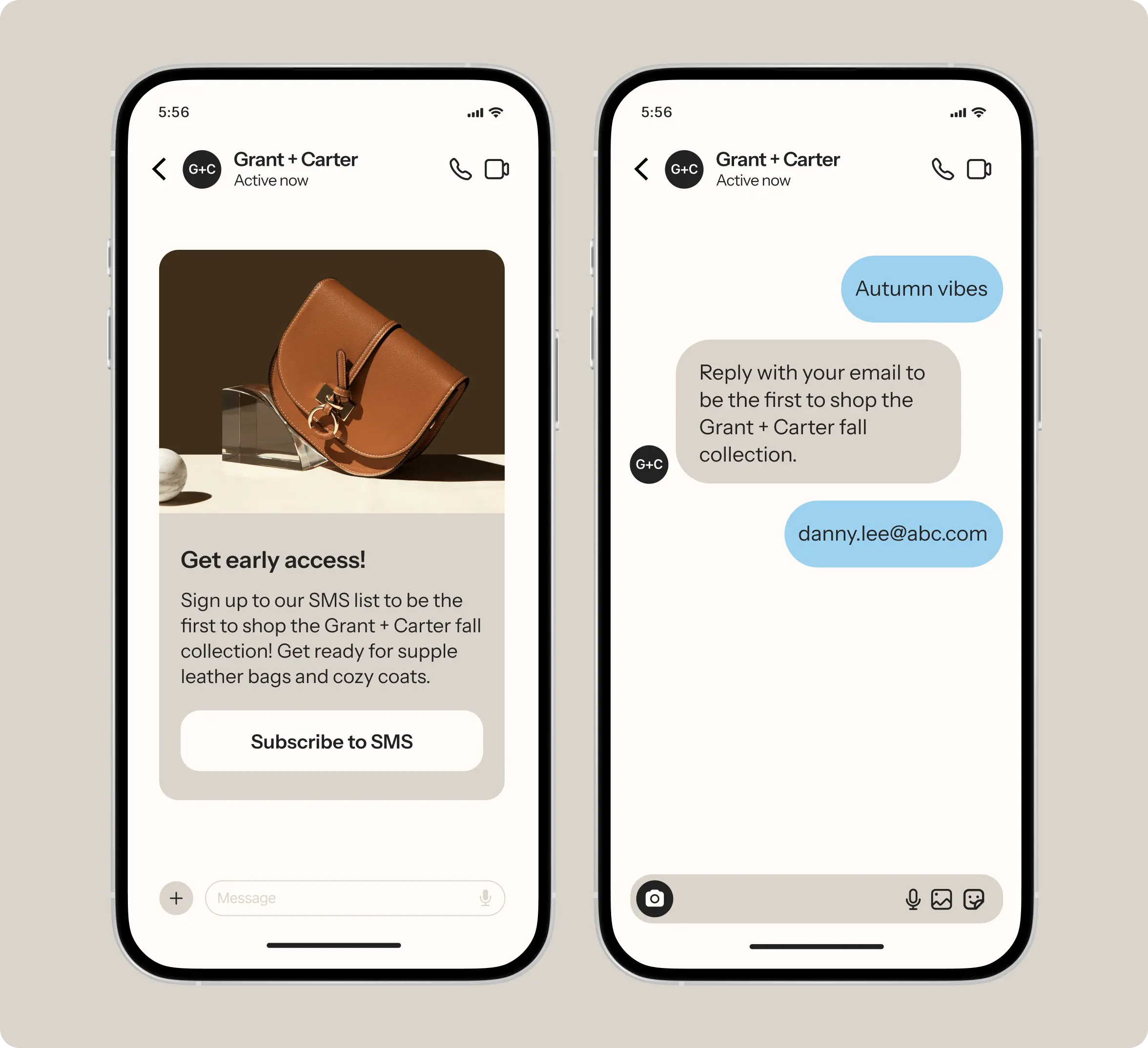 Example tap-to-text form via Instagram.