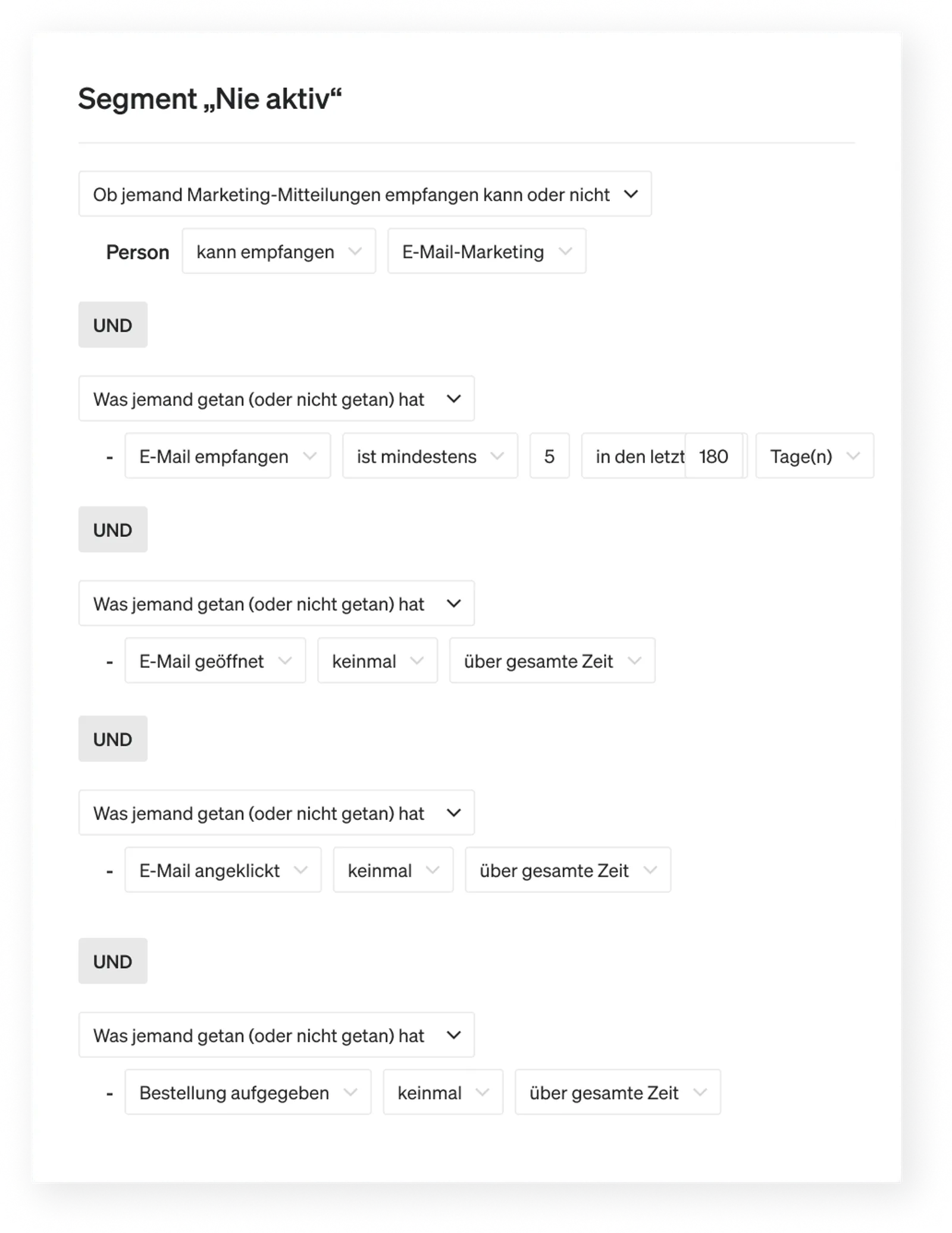 Screenshot eines ‚Nie engagiert‘-Segments