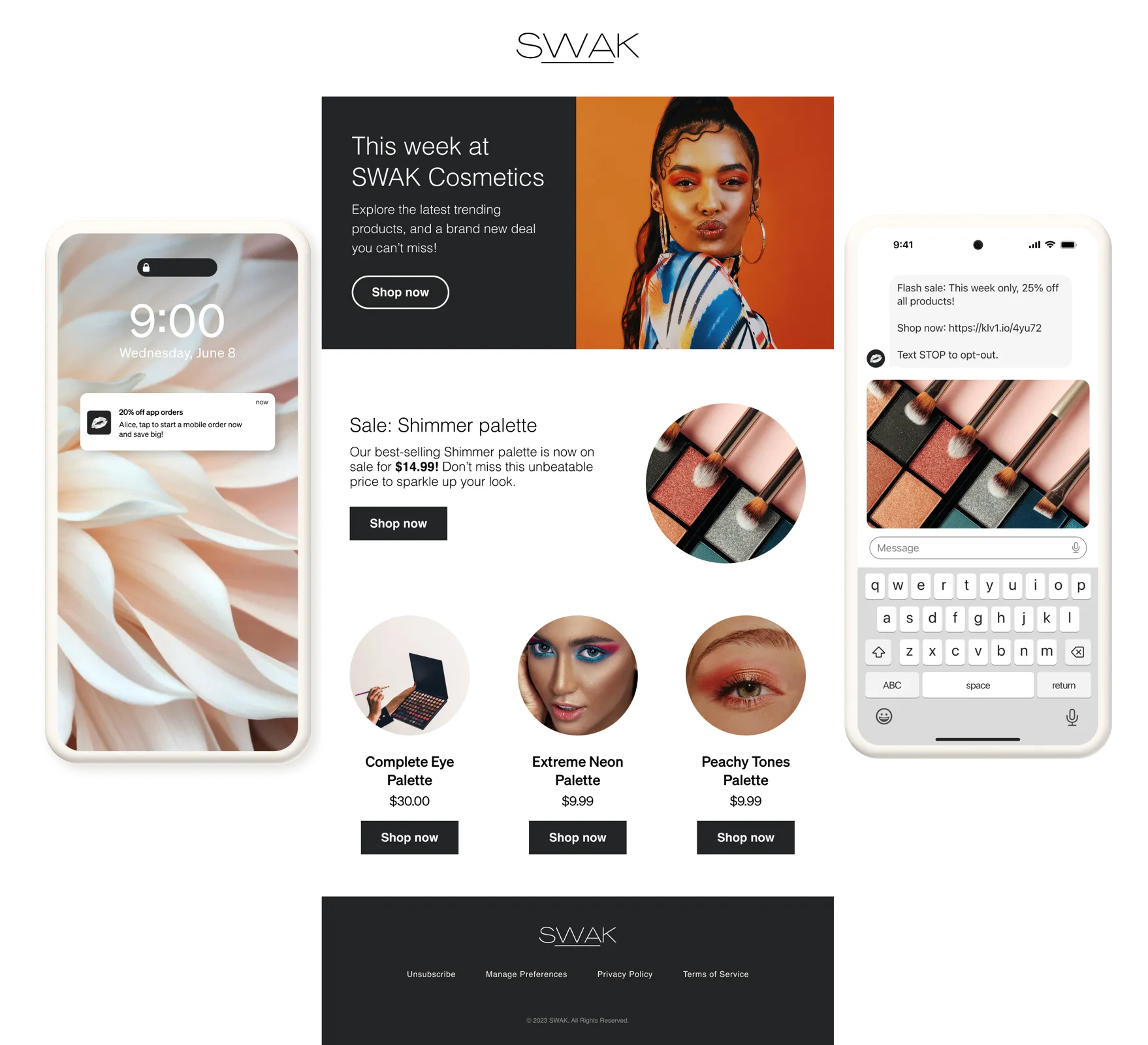 Email, text messages and push notifications working together