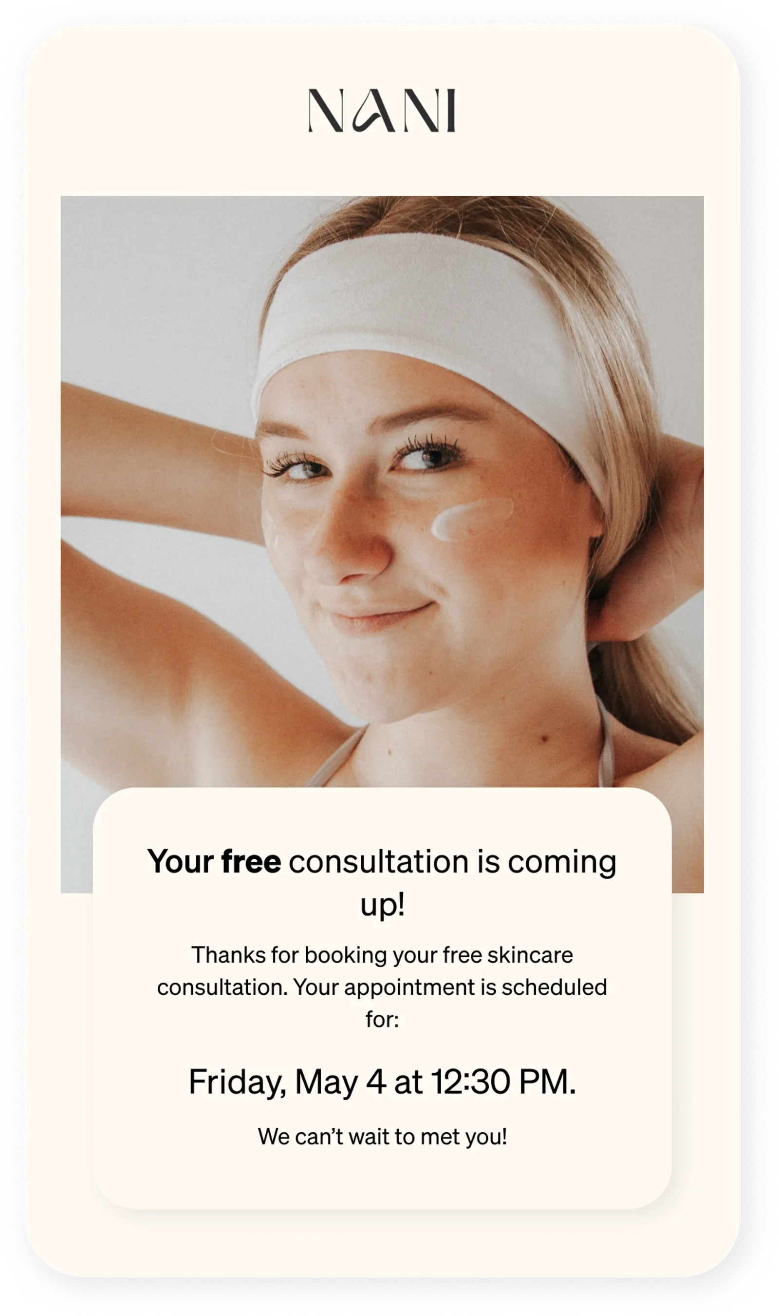 Nani's consultation reminder email